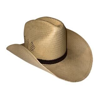 VINTAGE STETSON straw western cowboy rodeo hat with braided leather band 6 7/8